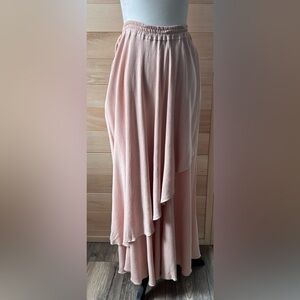 High-Low Layered Maxi Skirt in Soft Pink